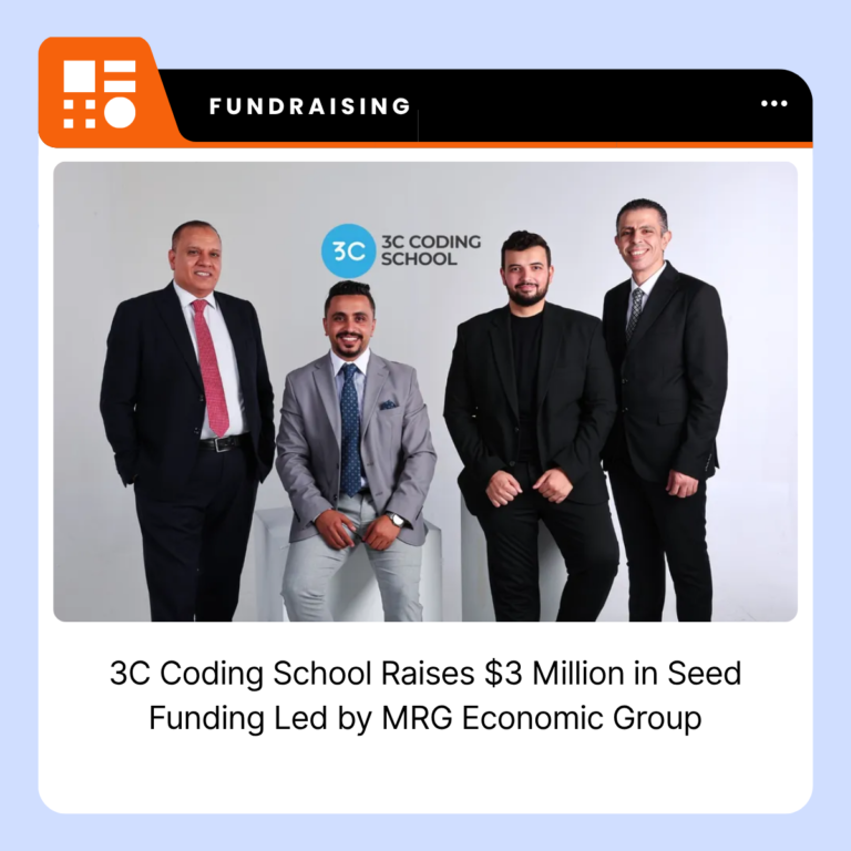 3C Coding School branding for the Egyptian edtech company's $3 million seed funding announcement.
