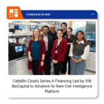 CellsBin logo and branding for the biotechnology company's Series A financing announcement.