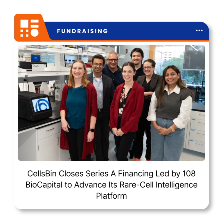 CellsBin logo and branding for the biotechnology company's Series A financing announcement.
