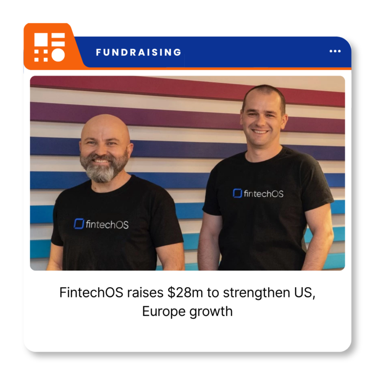 FintechOS branding representing the London-based fintech software company following its $28 million financing announcement.