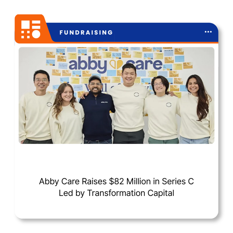 Abby Care branding representing the US-based family caregiving company's $82 million Series C funding announcement.