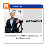 Armadin branding for the AI-native cybersecurity company's $255.5 million Series B funding announcement.