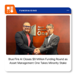 Blue Fire AI branding for the company’s $9 million funding round and Asset Management One investment.