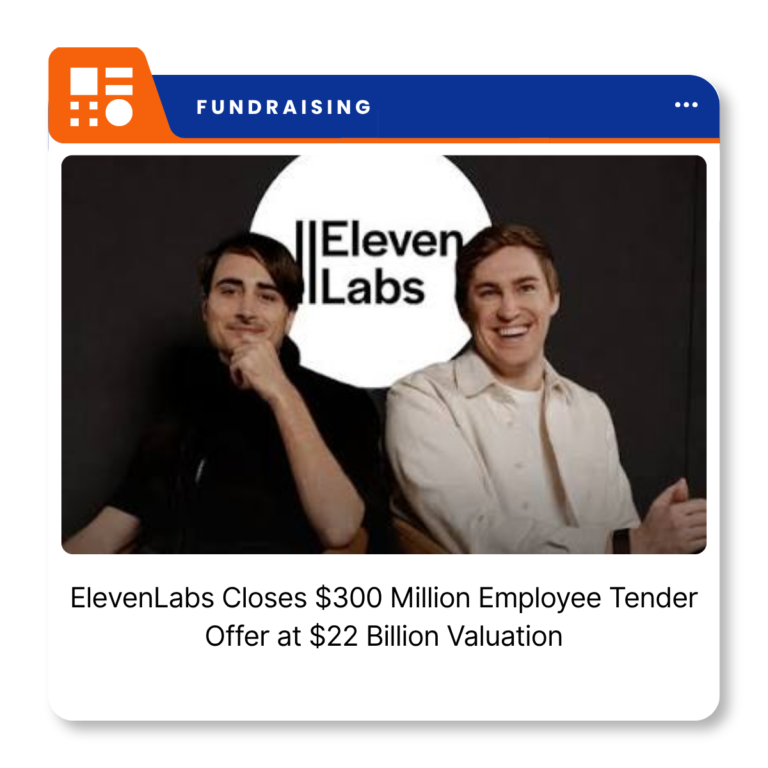 ElevenLabs graphic highlighting its $22 billion valuation following a $300 million employee tender offer.