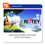 Notey music-learning platform displayed on a mobile device alongside a guitar.