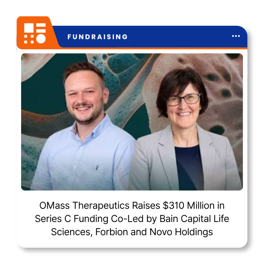 OMass Therapeutics company logo representing the Oxford-based biotechnology company's $310 million Series C financing announcement.