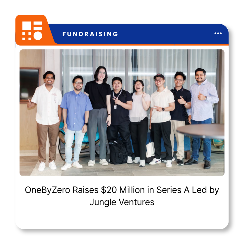OneByZero company branding for its $20 million Series A funding announcement led by Jungle Ventures.