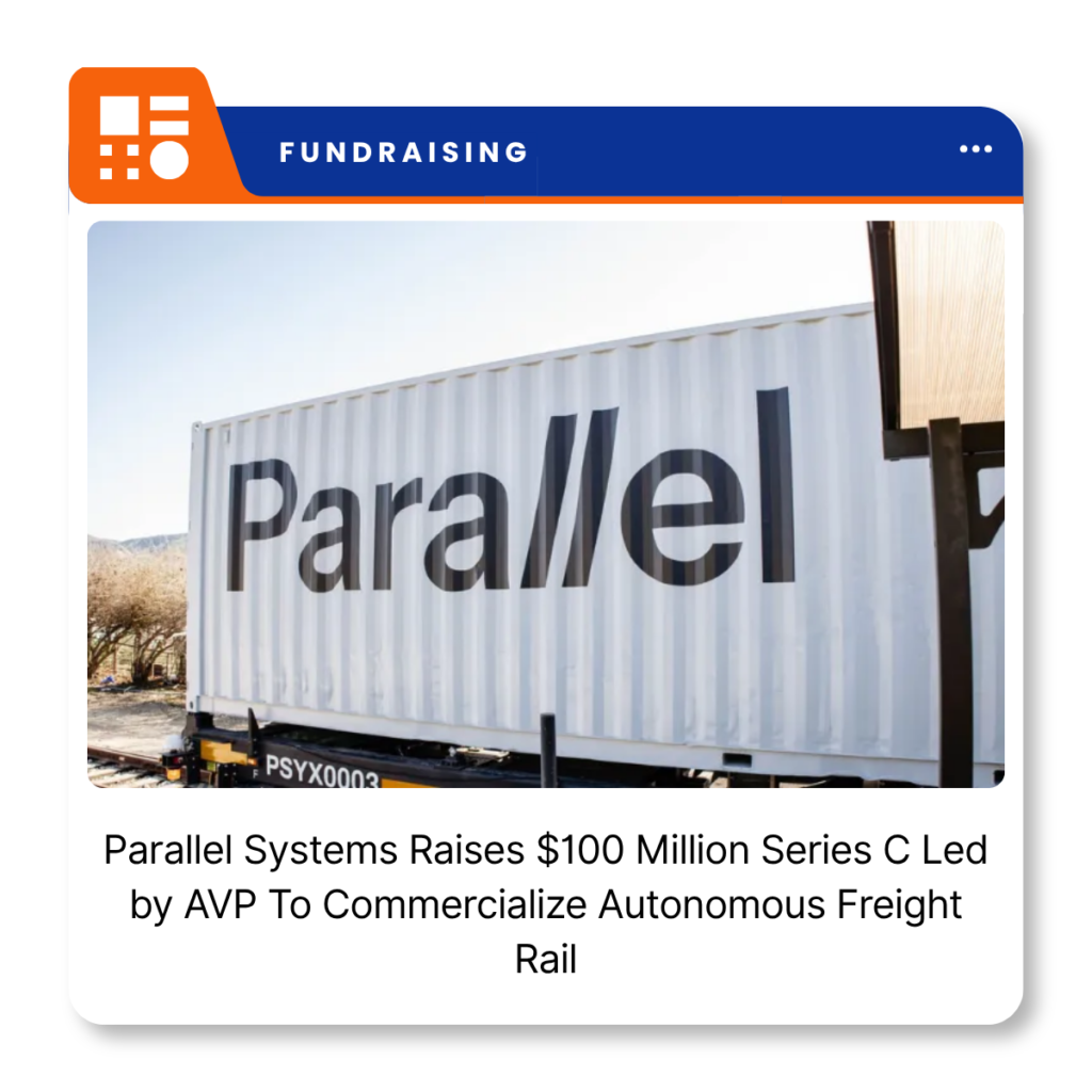 Parallel Systems autonomous battery-electric freight rail vehicle operating on railway tracks.