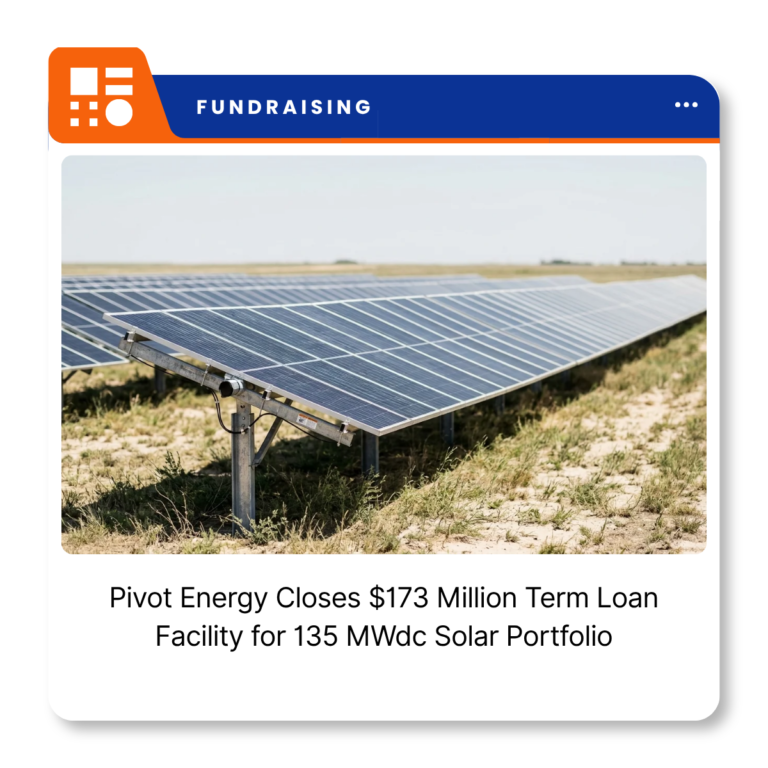 Pivot Energy solar project representing its $173 million term loan facility for a 135 MWdc community solar portfolio.