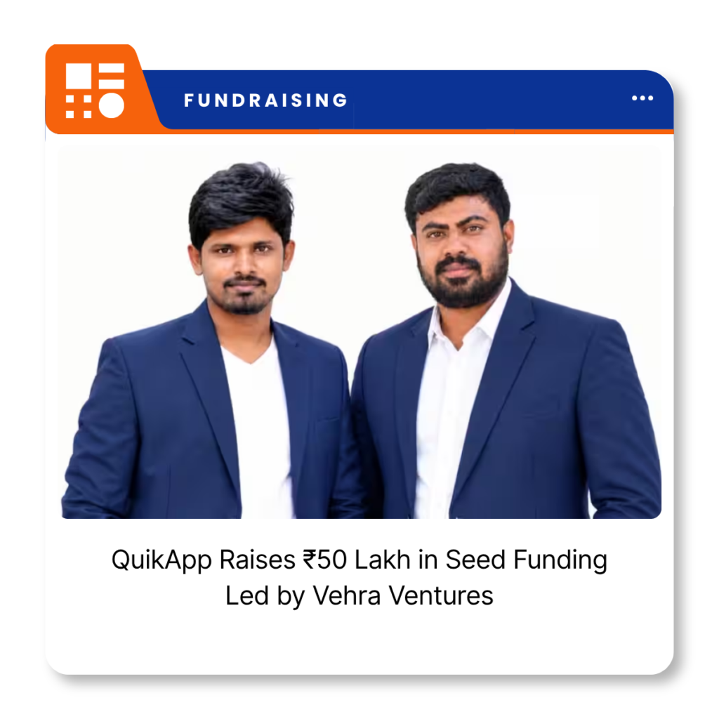 QuikApp logistics technology platform representing its Seed funding round led by Vehra Ventures.