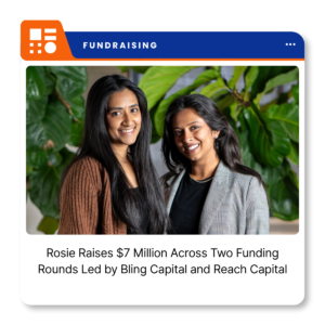 Rosie company logo representing the Seattle-based childcare and household support startup that raised $7 million across two financing rounds.
