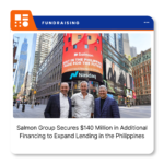 Salmon Group co-founders George Chesakov, Pavel Fedorov, and Raffy Montemayor outside the Nasdaq headquarters in New York.