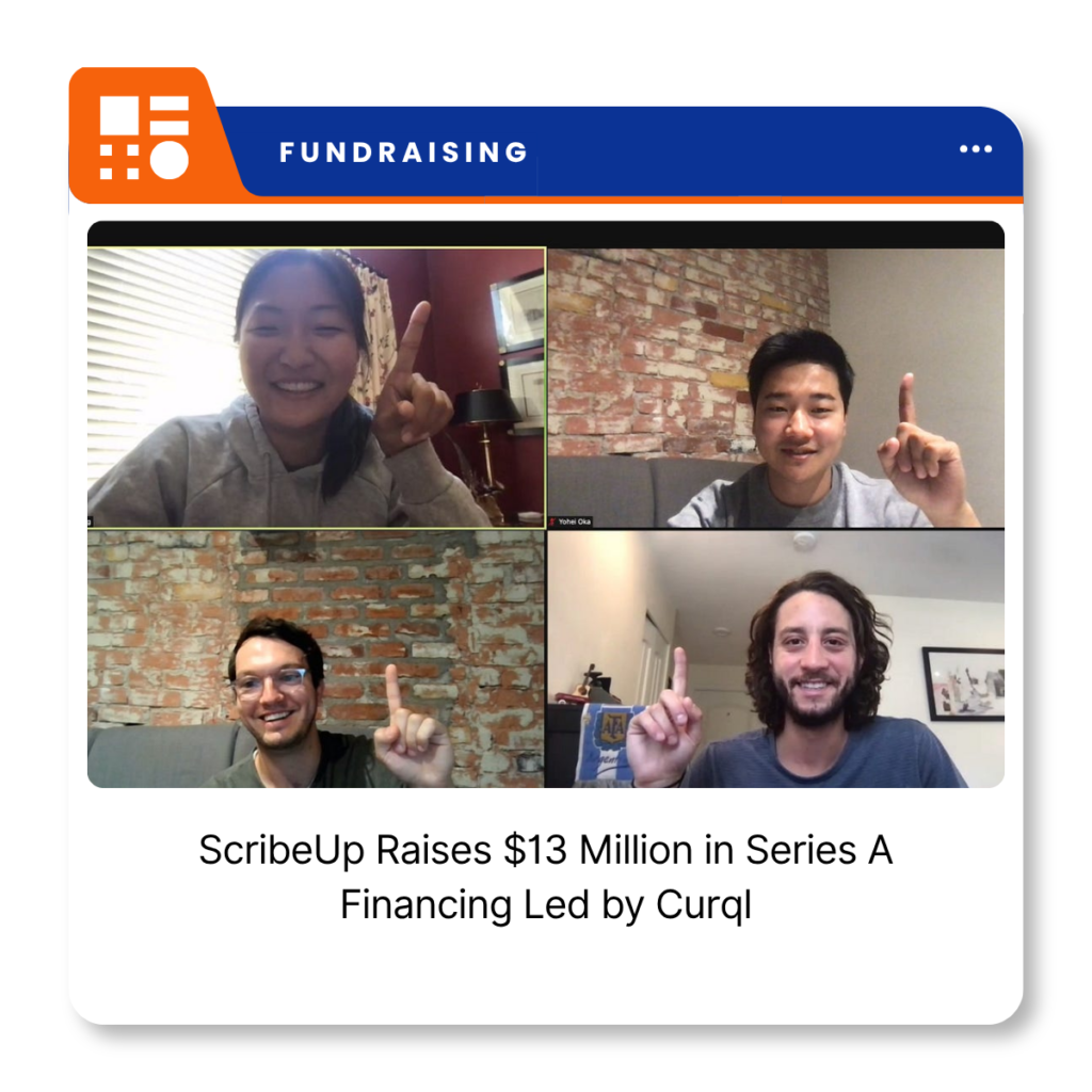 ScribeUp company logo representing the fintech company's $13 million Series A financing announcement.