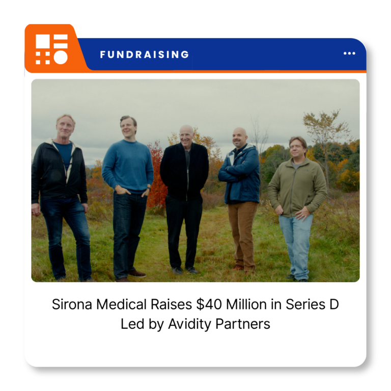 Sirona Medical leadership team, including founder Cameron Andrews and CEO Ken Kaufman, at the company's Burlington, Vermont office.