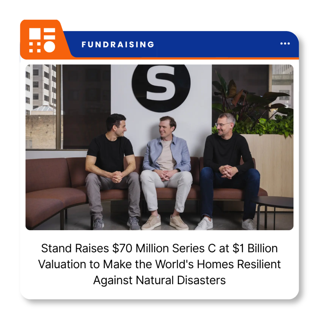 Stand Insurance company logo representing the San Francisco-based property insurance technology company that raised $70 million in Series C funding.