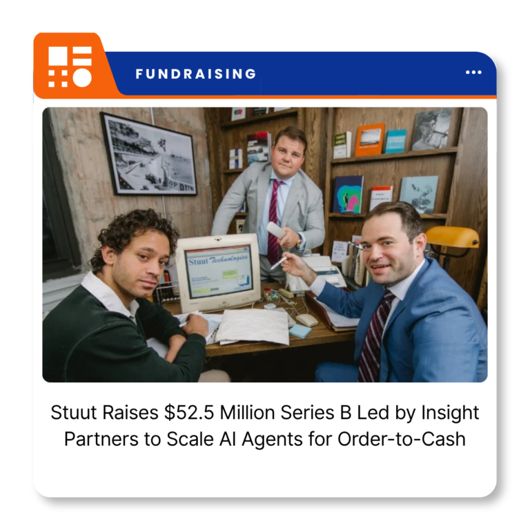 Stuut branding representing the New York-based AI order-to-cash platform following its $52.5 million Series B funding.