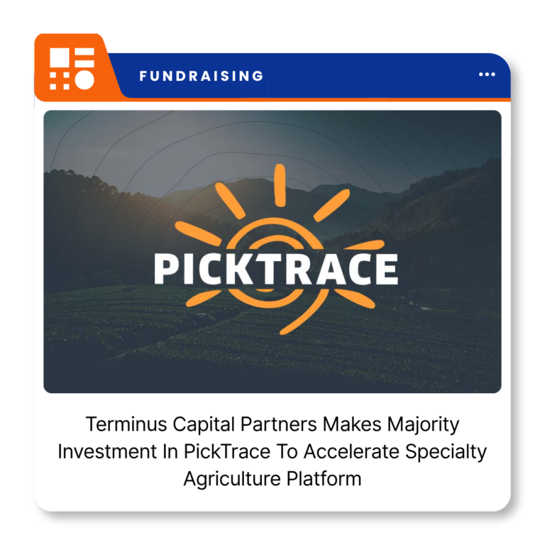 PickTrace and Terminus Capital Partners logos representing the majority growth investment in the agricultural software company.