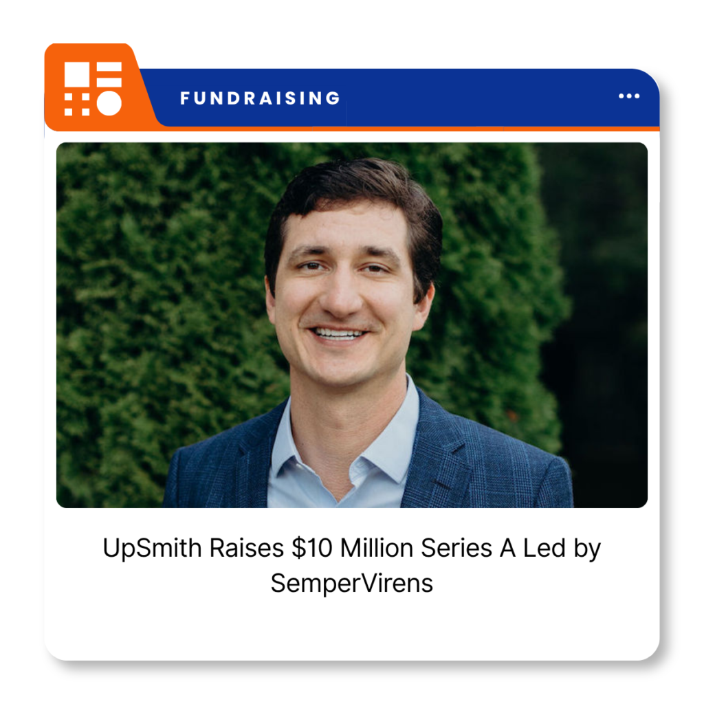 UpSmith company branding for its $10 million Series A funding announcement.