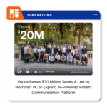 Vocca healthcare AI platform branding for its $20 million Series A funding announcement.